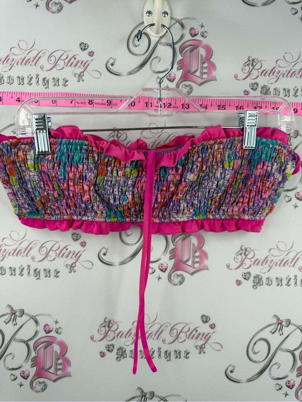 Bikini top halter or strapless Pink Floral Smocked Tube Top